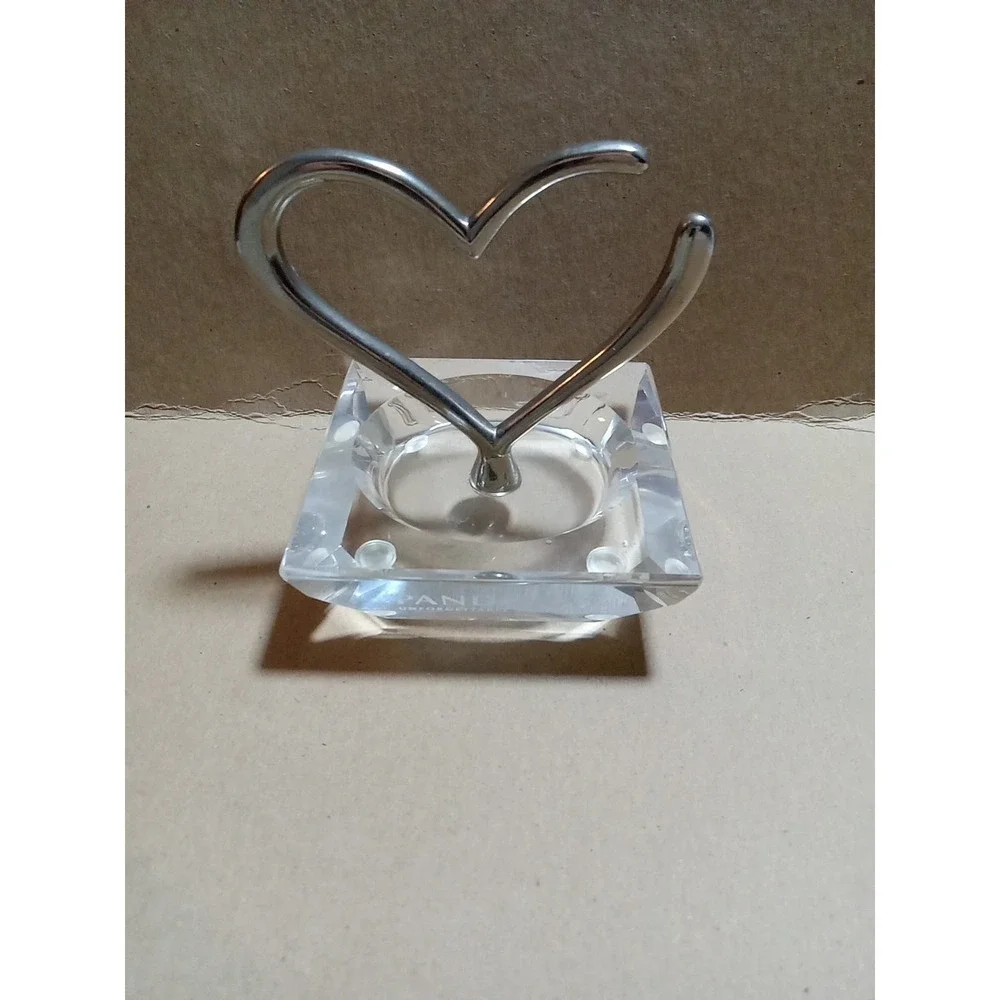 Pandora Etched Crystal & Silver Open Heart Charm Ring‎ Holder Jewelry Stand